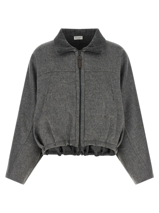 Gray Virgin Wool Full-Length Jacket