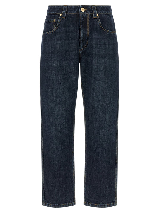 Blue Cotton Straight-Leg Jeans