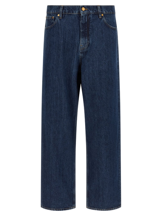Blue Cotton Straight-Leg Jeans