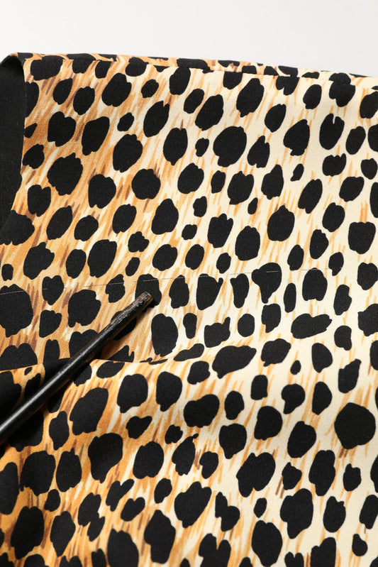 Brown Leopard Print Silk Sheath Midi Dress