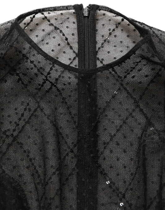 Black Mesh Lace Long Sleeved Maxi Gown Dress