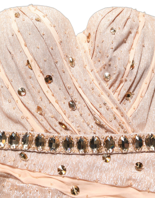 Nude Embellished Strapless Evening Gown Dress