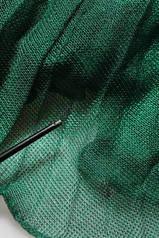 Metallic Green Sleeveless Plissé Gown Dress