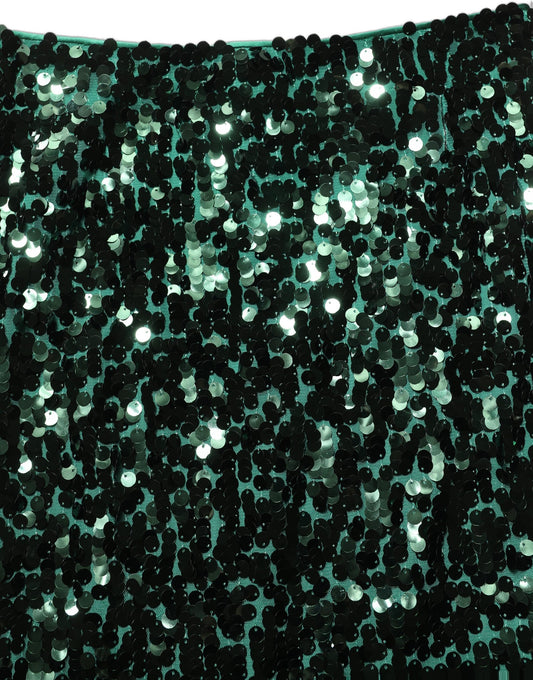 Green Sequin High Waist Pencil Cut Midi Skirt