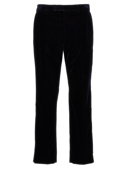 Blue Cotton Casual Pants