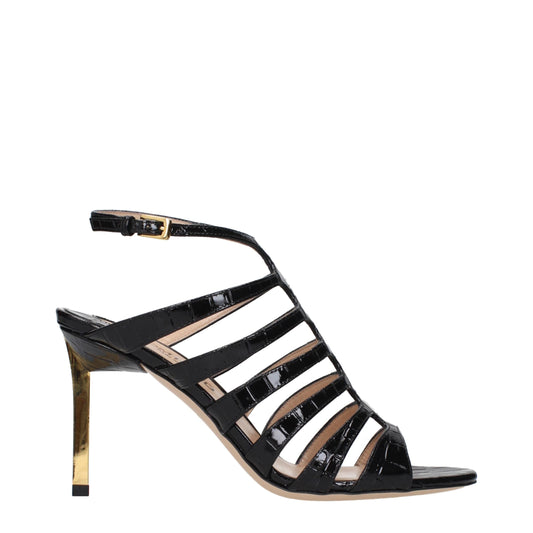 Black Leather Stiletto Heel Sandals