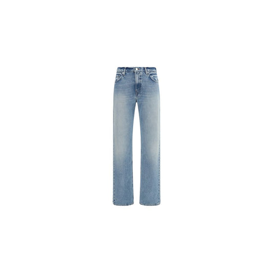 Blue Cotton Straight-Leg Jeans
