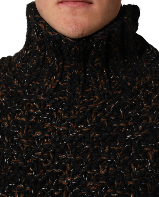 Brown Wool Knit Turtleneck Pullover Sweater