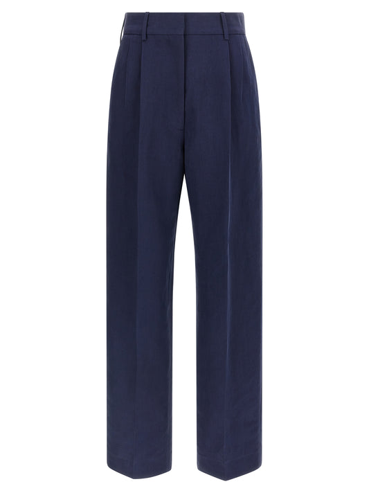 Blue Linen Casual Pants