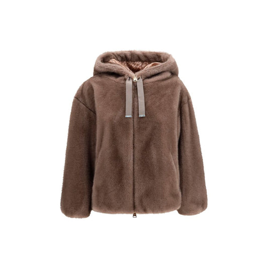 Brown Polyester Full-Length Jacket