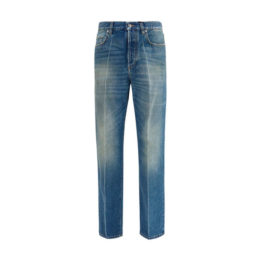 Blue Cotton Straight-Leg Jeans