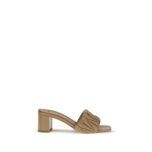 Beige Lamb Ovis Aries Platform Sandals