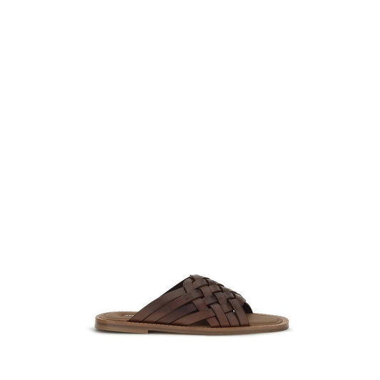 Brown Calf Leather Bos Taurus Flat Sandals