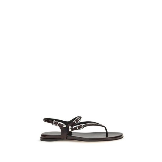 Black Calf Leather Bos Taurus Flat Sandals