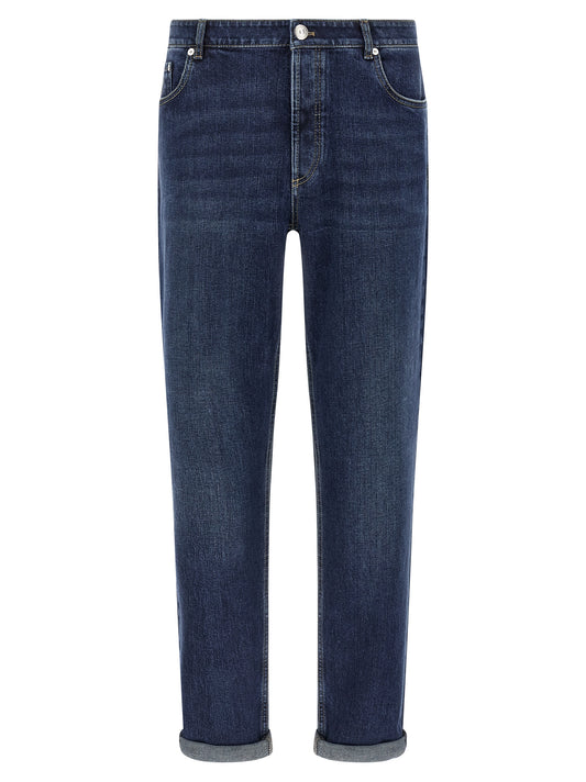 Blue Cotton Straight-Leg Jeans