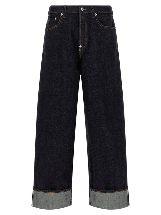 Blue Cotton Straight-Leg Jeans