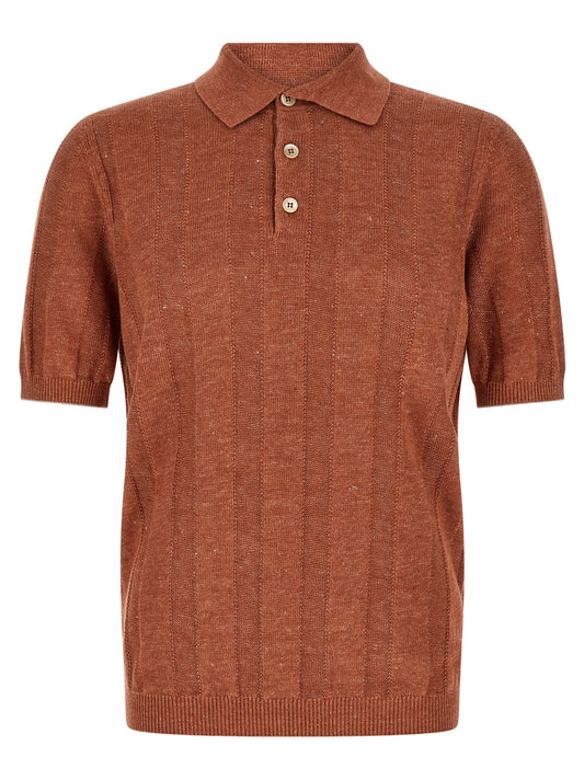 Orange Linen Polo Shirt