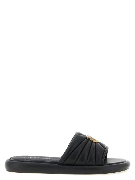 Black Lambskin Slides