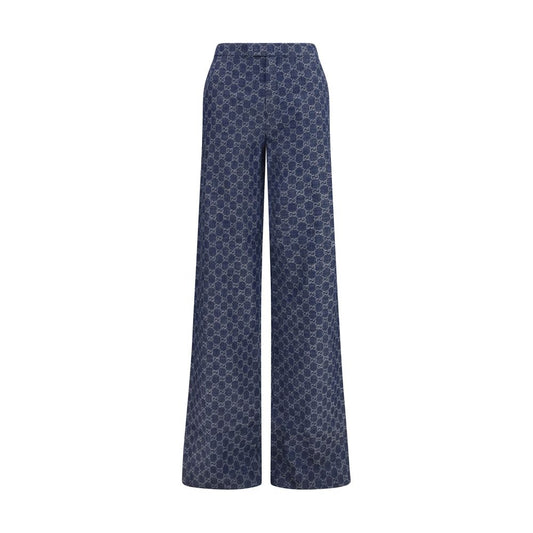 Blue Cotton Casual Pants