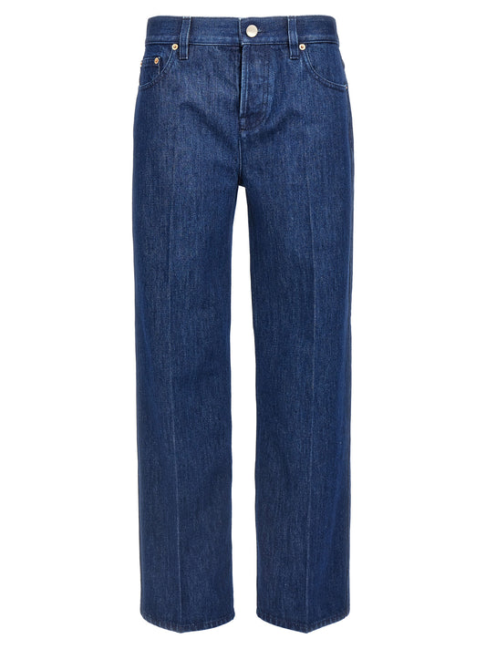 Blue Cotton Straight-Leg Jeans