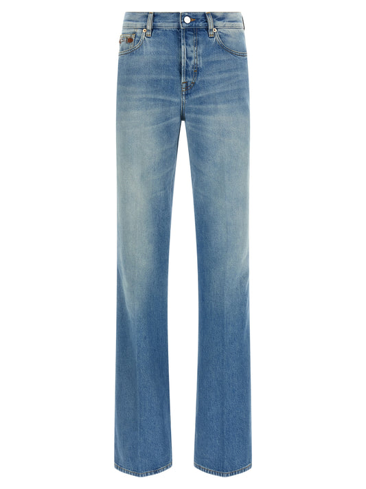 Blue Cotton Flared Jeans