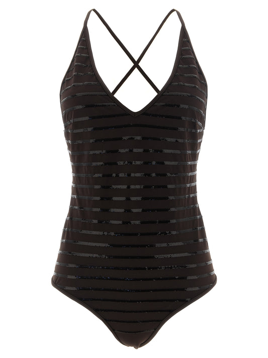 Brown Polyamide One-Piece Swimsuit