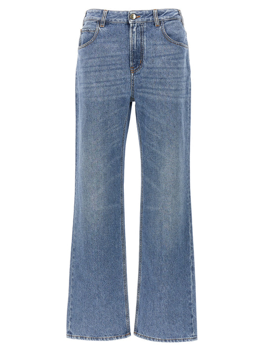 Blue Cotton High-Waisted Jean