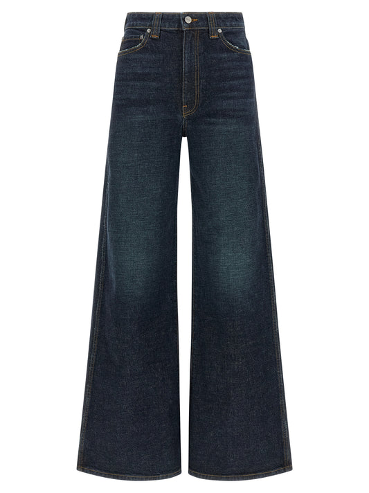 Blue Cotton Flared Jeans