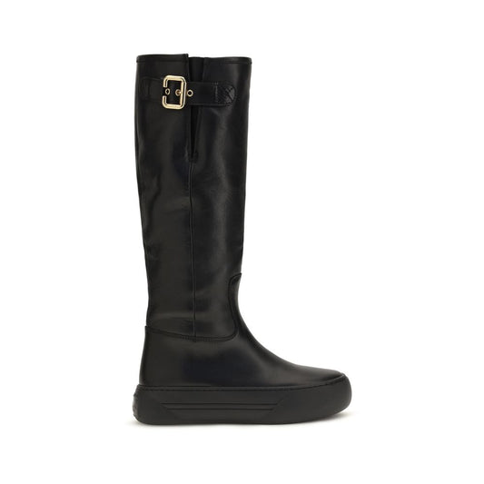 Black Calf Leather Bos Taurus Flat Boots