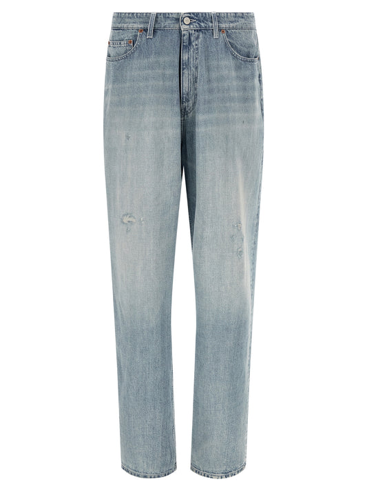 Blue Cotton Straight-Leg Jeans