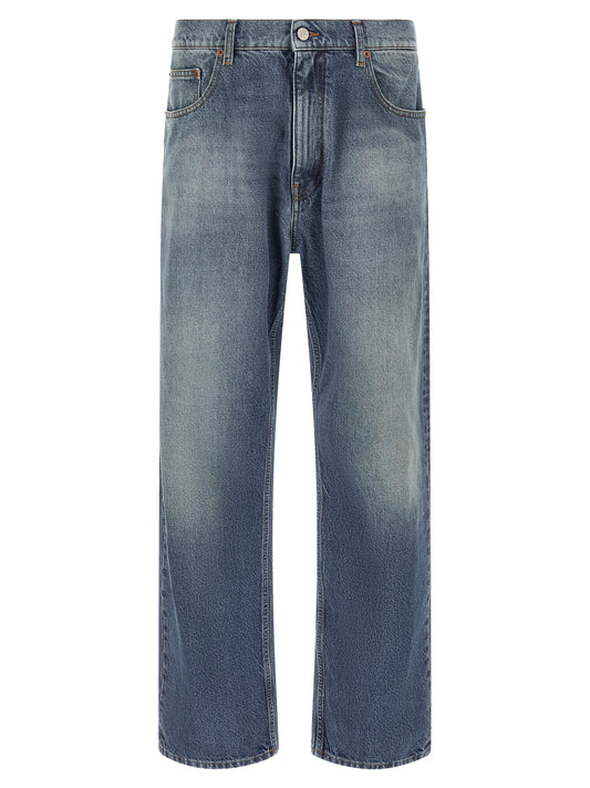 Blue Cotton Straight-Leg Jeans