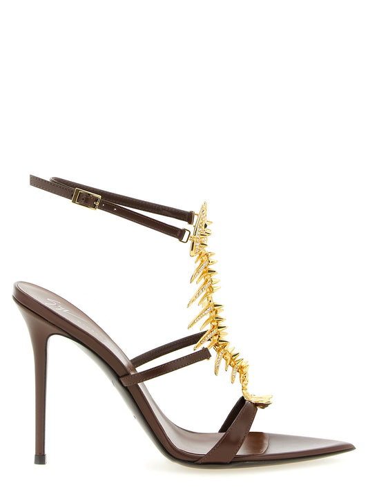 Brown Lamb Leather Stiletto Heel Sandals