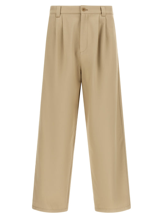 Beige Cotton Casual Pants