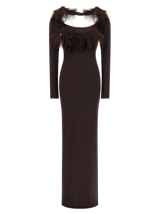 Brown Viscose Long Dress