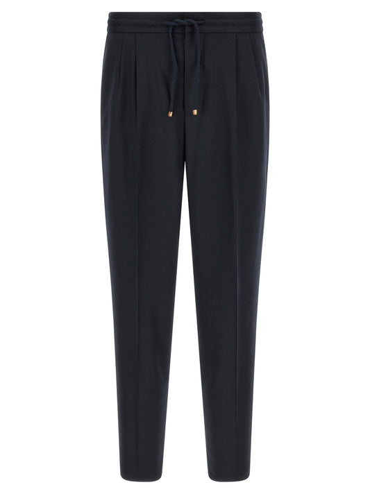 Blue Virgin Wool Casual Pants