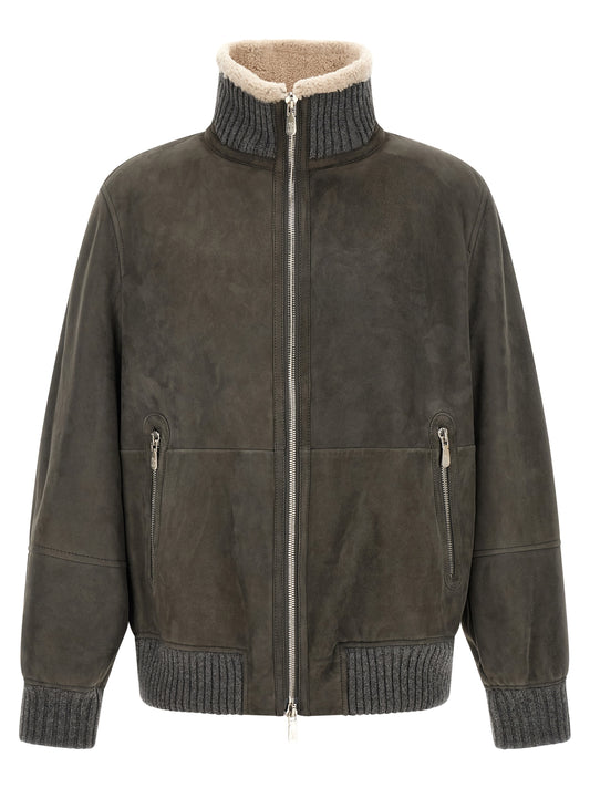Gray Lamb Leather Leather Jacket