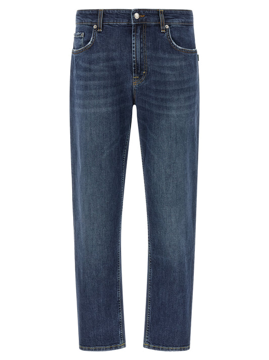 Blue Cotton Cropped Jeans