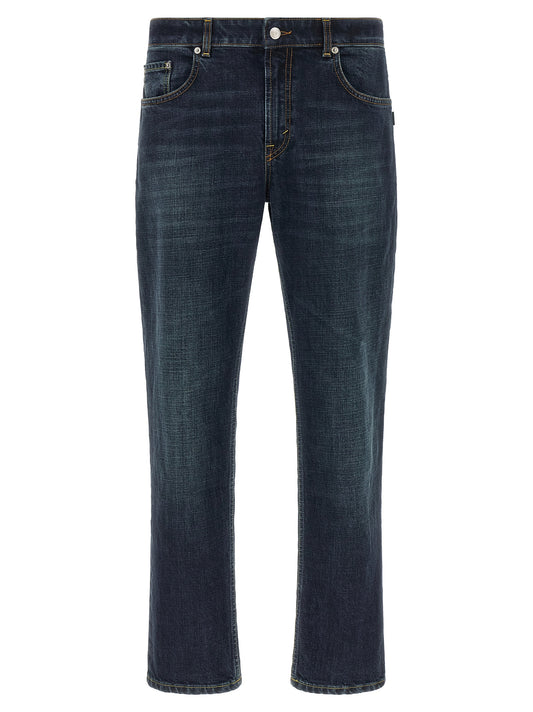 Blue Cotton Cropped Jeans
