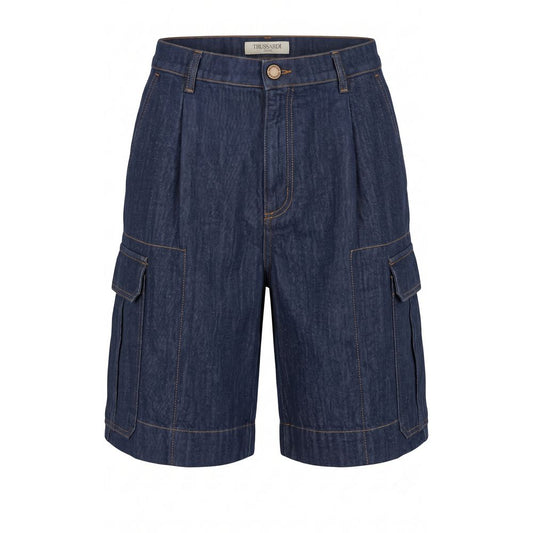 Blue Cotton Blend Men's Short