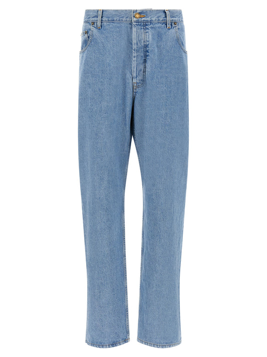 Blue Cotton Straight-Leg Jeans