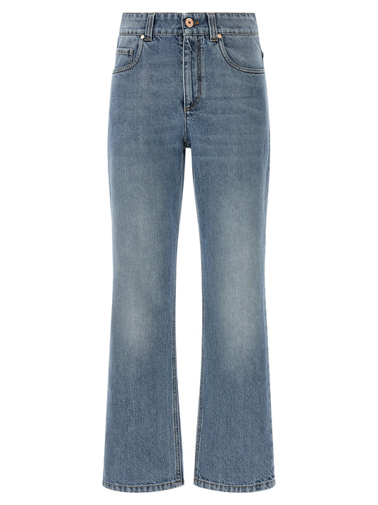 Blue Cotton Cropped Jeans