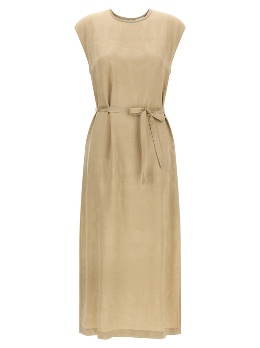 Beige Viscose Midi Dress