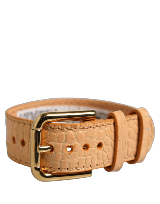 Beige Embossed Leather Gold Buckle Belt Strap Bracelet