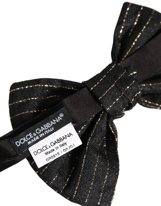 Men Dark Gray Pinstripe Silk Adjustable Neck Papillon Bow Tie
