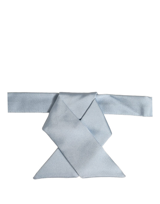 Men Light Blue SIlk Adjustable Neck Papillon Bow Tie