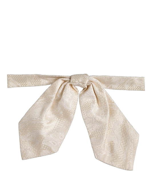 Men Ivory Paisley SIlk Adjustable Neck Papillon Bow Tie