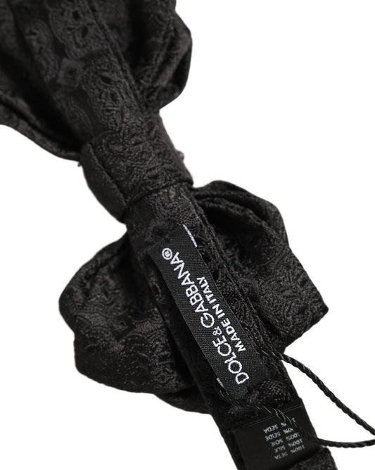 Men Black Paisley Silk Adjustable Neck Papillon Bow Tie
