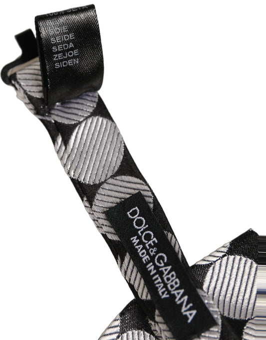 Men Black Silver Circles Adjustable Neck Papillon Bow Tie