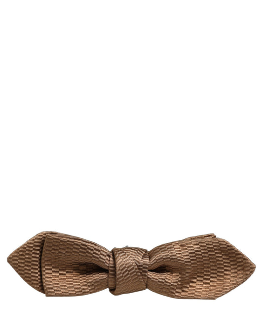 Men Brown Gold Silk Adjustable Neck Papillon Bow Tie