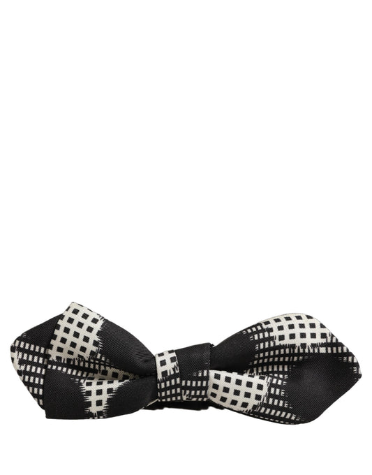 Dark Gray White Checkered Adjustable Neck Papillon Bow Tie